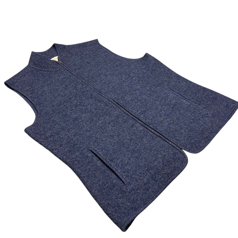 Talbots Womens Blue 100% Boiled Wool Full Zip‎ Vest Mock Neck Sweater Medium